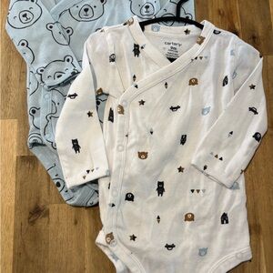 Carter's White and Blue Bear Print Bodysuits